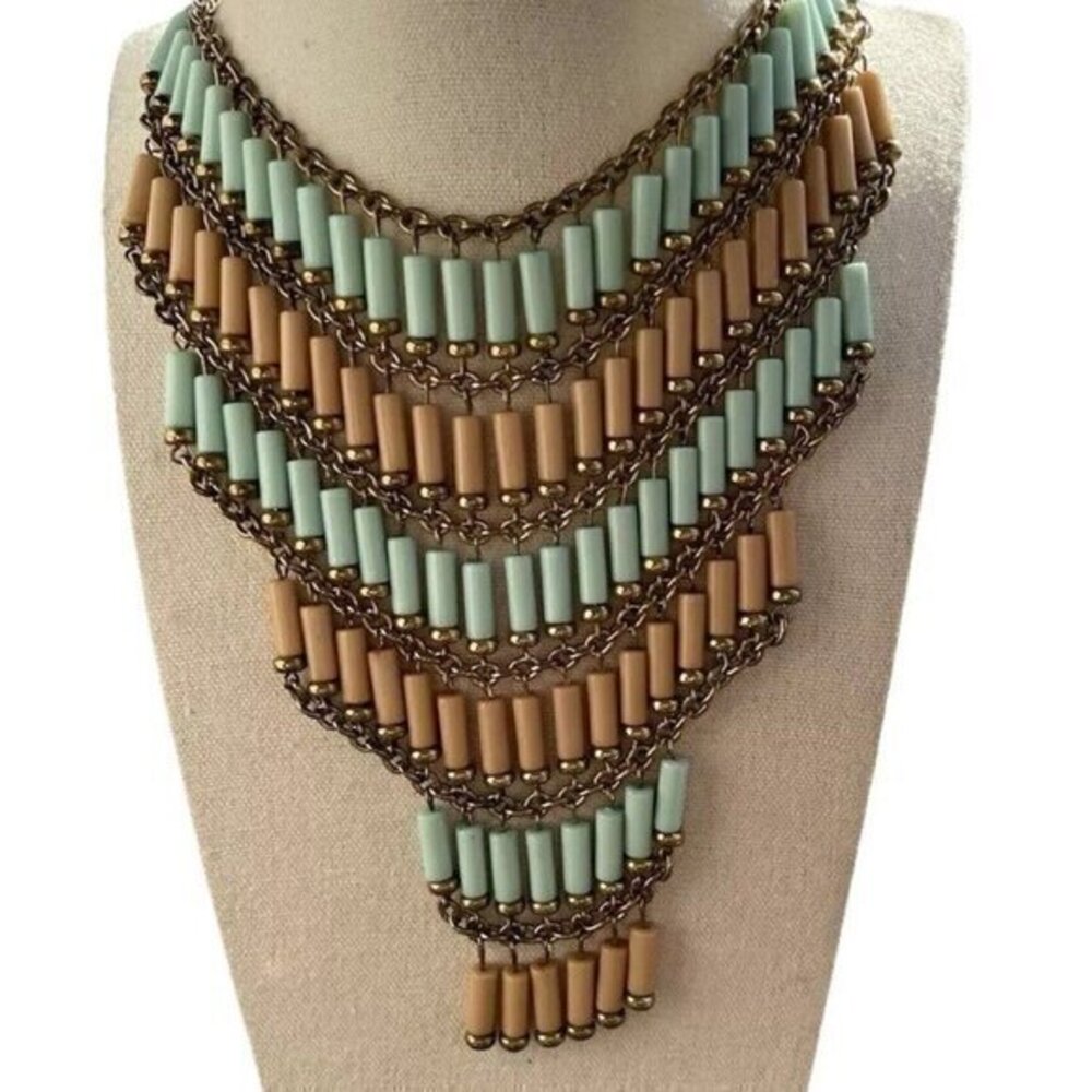 Vintage Three Strand Necklace Turquoise Chips Western Style Statement Piece 21"